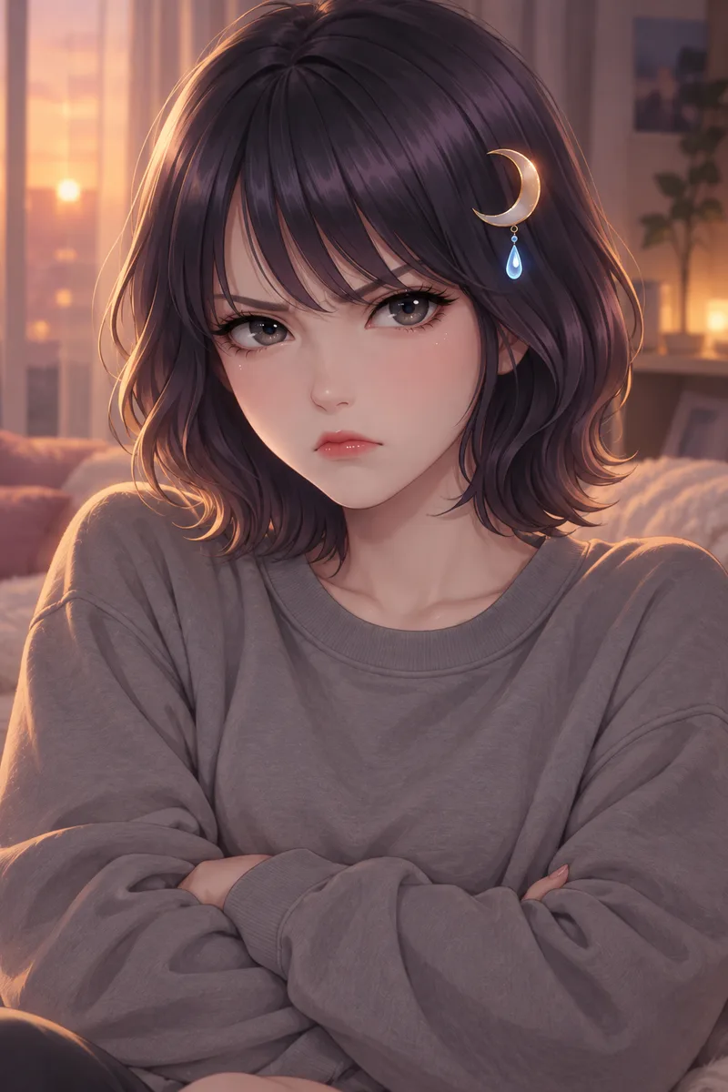 Akari Shizune กอดอกและจ้องค้อนมาทางนี้ ในห้องยามเย็น