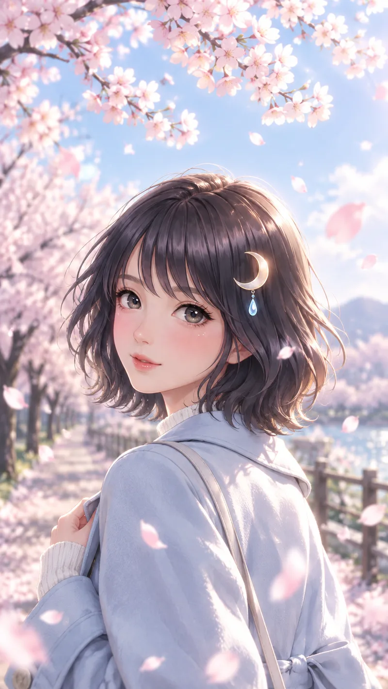 Akari Shizune หันกลับมายิ้มอย่างเขินอาย ใต้แนวต้นซากุระ